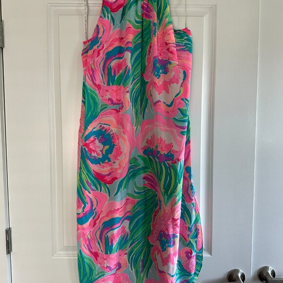 Lilly Pulitzer Bailey Silk Midi Dress - Serene Blue Paradise Bound | XL - Picture 3 of 6